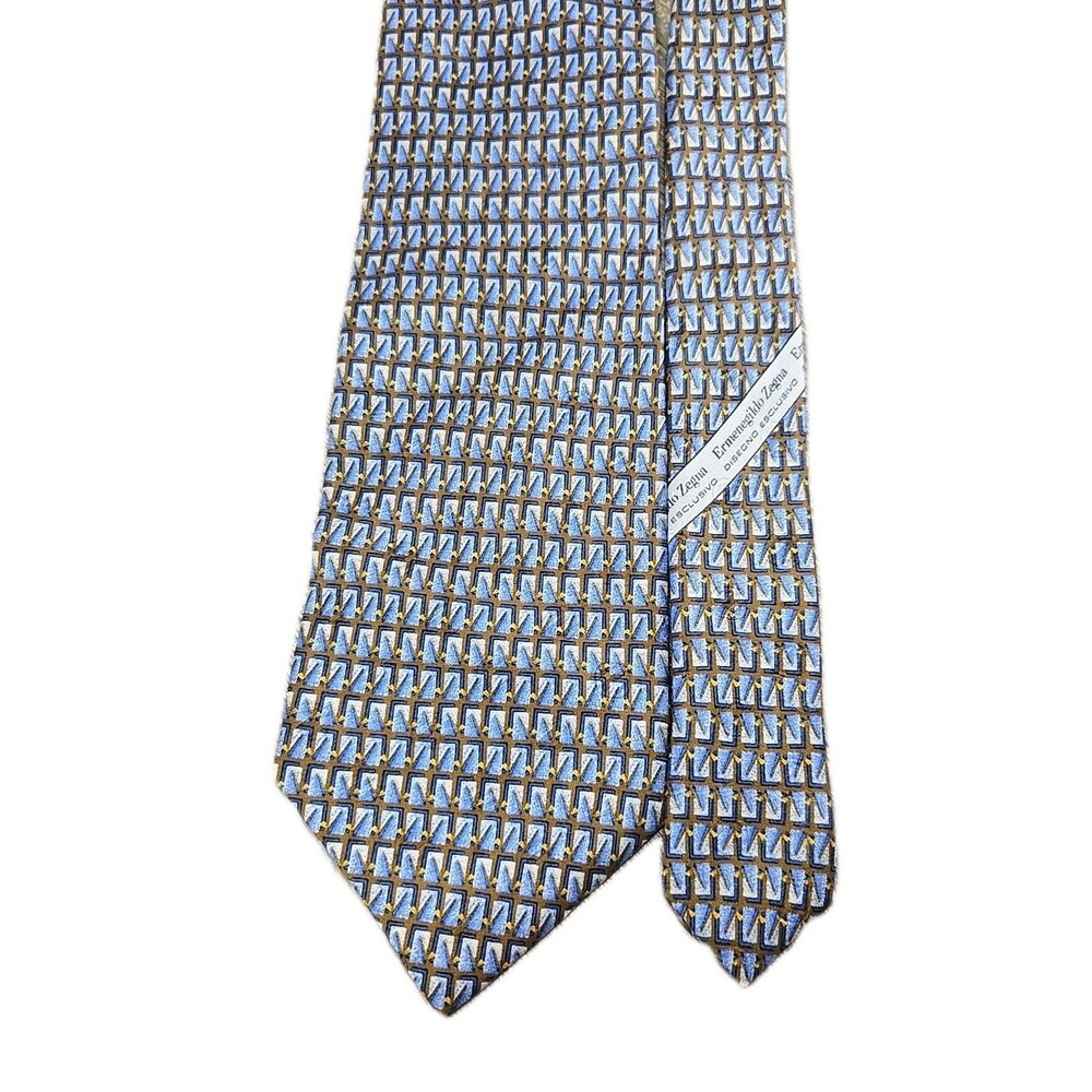 Ermenegildo Zegna Disegno Esclusivo 100% Silk Neck Tie Geometric Abstract Blue
